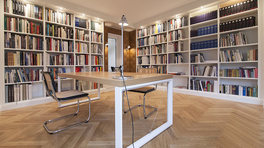 Villa, Bibliothek, Innenausbau, Tischlerarbeiten
