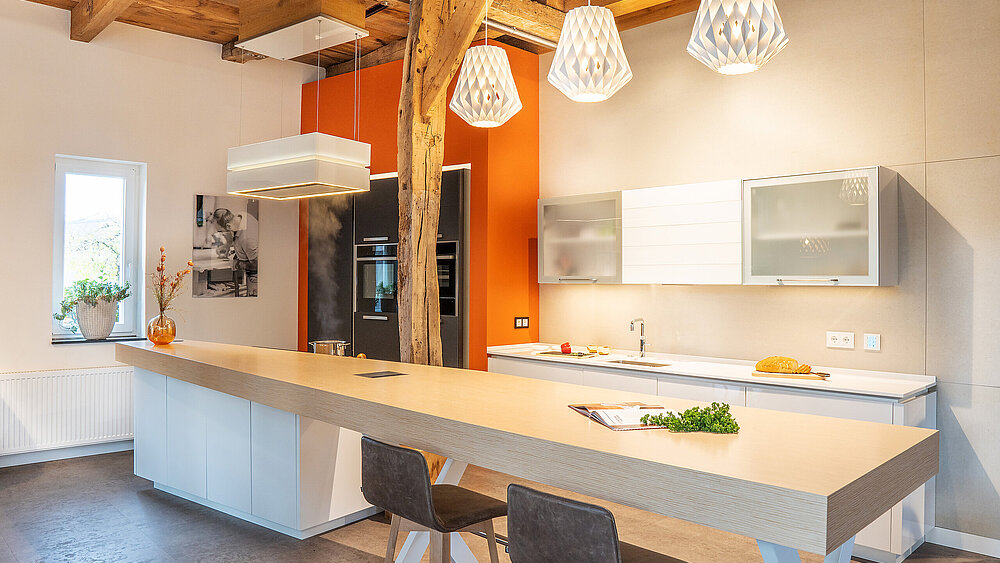 Küche, modern, orange, Innenausbau